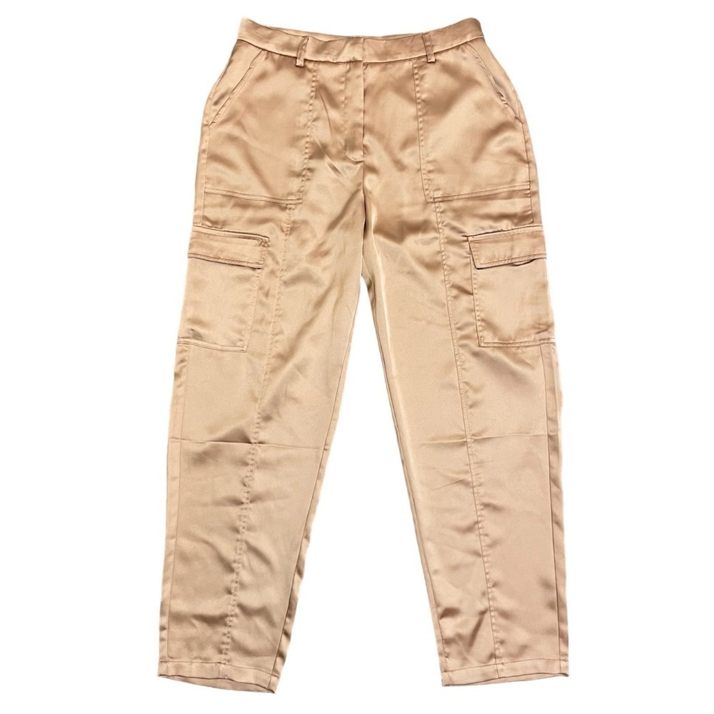 NEW Bailey 44 Gold Satin Cargo Pocket Straight Leg Ankle Pants